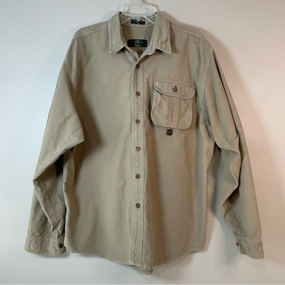 Orvis Other - ORVIS Mens XXL Tan Cotton Chamois Button‎ Up Utility Work Shirt Outdoors Rugged